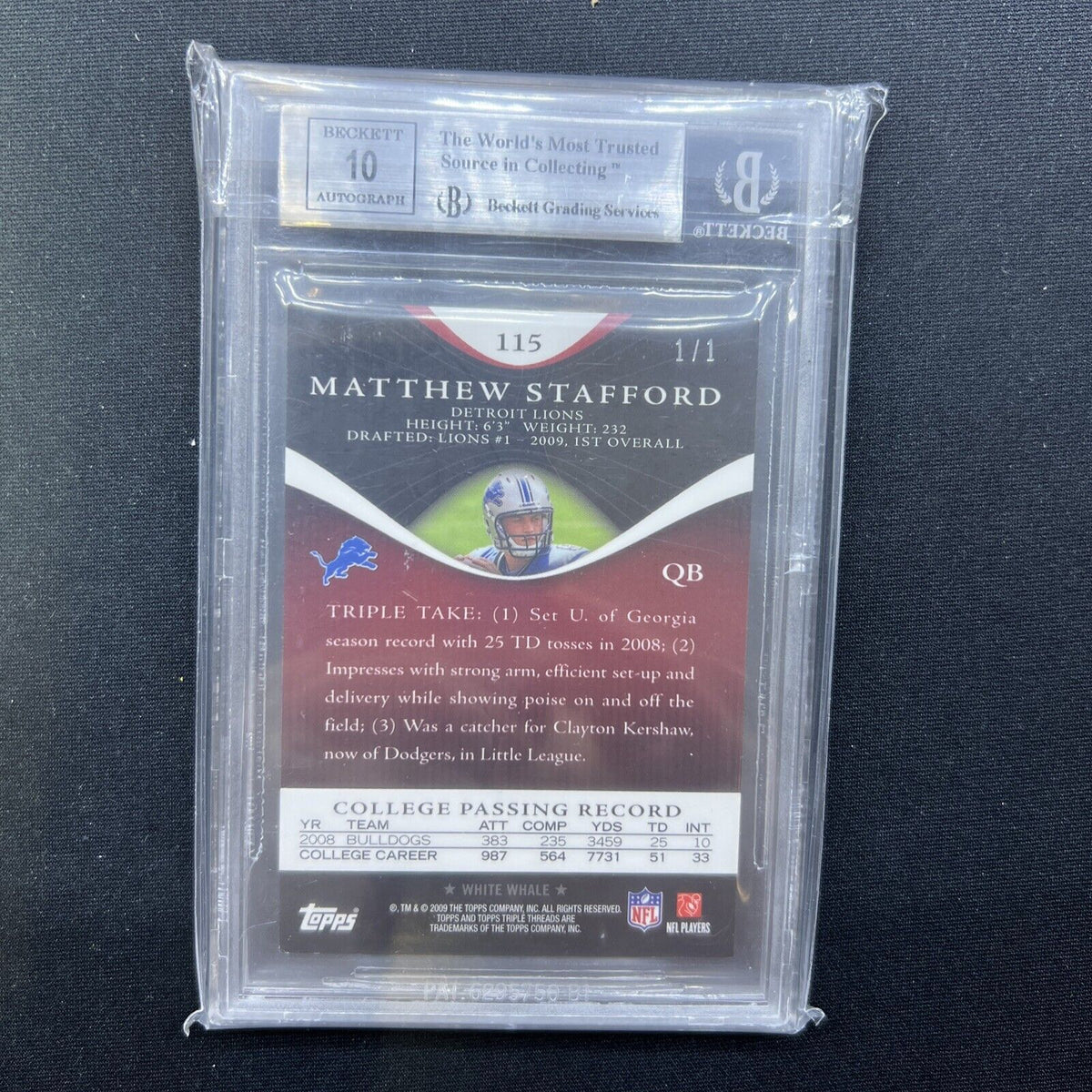 2009 Topps Triple Threads Matthew Stafford 1/1 Printing Plate
