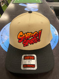Beige Hat with Black Brim and Red Santiago Sports Logo