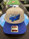 Grey Hat with Blue brim and Blue Santiago Sports Logo