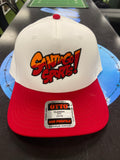 White Hat Red Brim Red Logo Santiago Sports