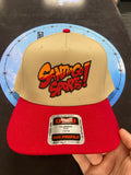Beige Hat with Red Brim and Red Santiago Sports Logo